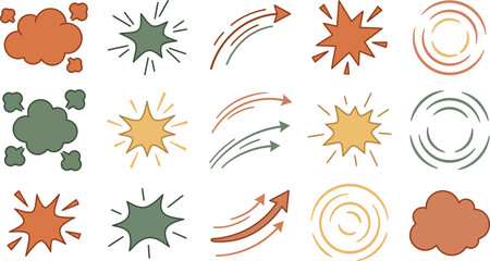  Retro comic book explosion clouds and arrow motion effects vector set © MdHasinur