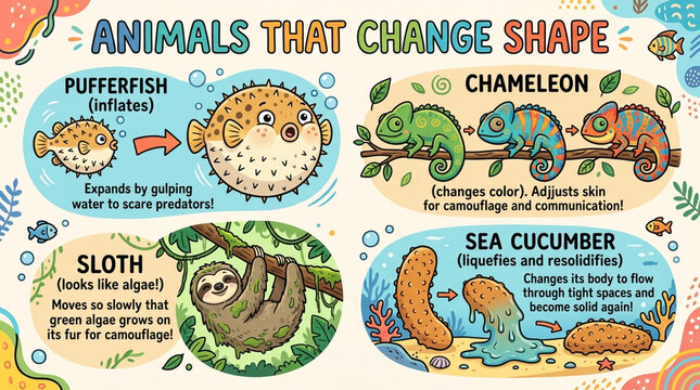 Cute Educational Infographic of Animals That Change Shape for Kids