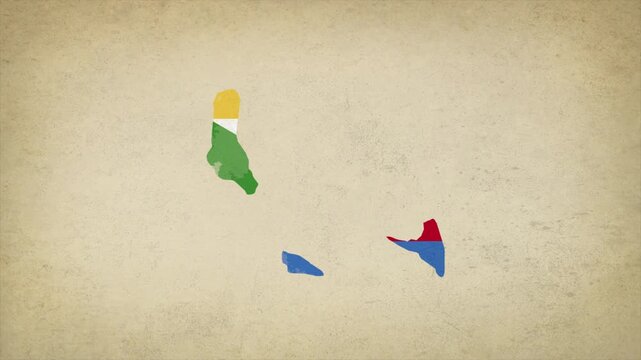 Animated Appearing COMOROS Map Filled with Flag Isolated on Vintage Background