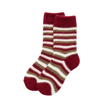 Pair of cozy striped wool socks in red white and brown