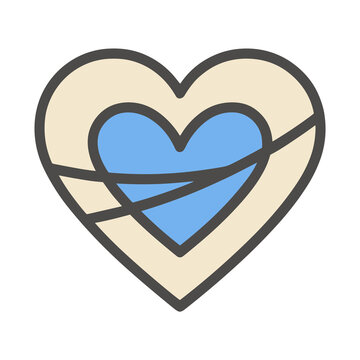 Heart shape with blue center and beige outline