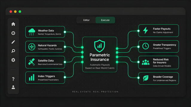 Parametric Insurance Dashboard Interface with Connected Analytics and Digital Data Visualization