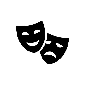 Theater drama mask icon featuring happy and sad faces for artistic performance and entertainment industry.