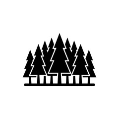 Coniferous forest landscape icon with pine and spruce trees in black silhouette for environmental and nature projects. © Handmade