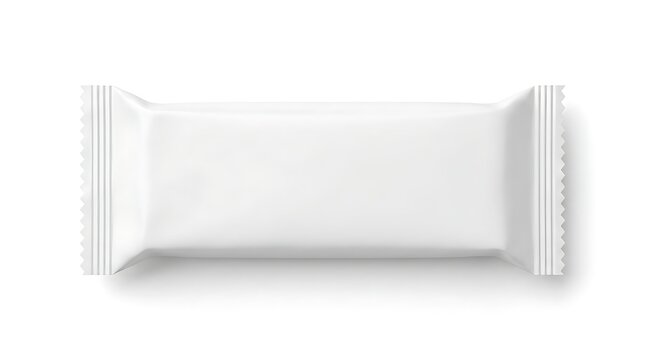 Blank white snack bar wrapper isolated on a clean white background for product packaging design