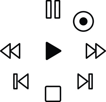 Audio and video navigation controller buttons set arranged in circle play pause skip line vector.eps