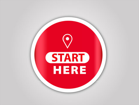 Bold Red Start Here Signboard &ndash; Minimal Wayfinding and Location Vector Illustration