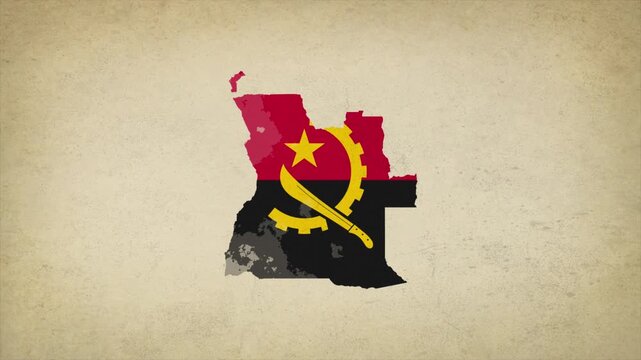 Animated Appearing ANGOLA Map Filled with Flag Isolated on Vintage Background