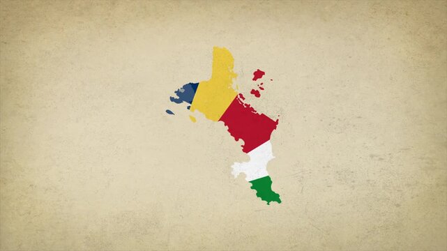 Animated Appearing SEYCHELLES Map Filled with Flag Isolated on Vintage Background