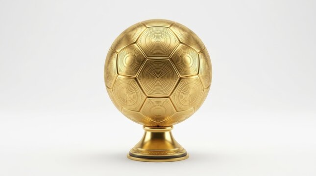 Golden Soccer Ball Trophy with Intricate Engravings on White Background for Sports Achievement and Championship Awards