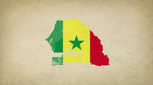 Animated Appearing SENEGAL Map Filled with Flag Isolated on Vintage Background