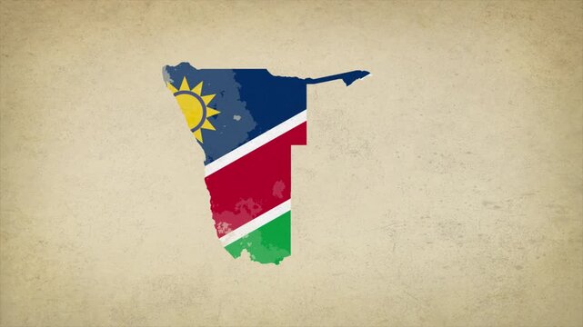 Animated Appearing NAMIBIA Map Filled with Flag Isolated on Vintage Background