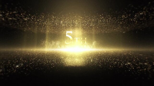 Beautiful 5th anniversary greeting with gold particles and confetti