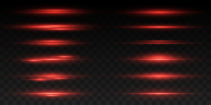 Futuristic red laser streak with intense glow and motion blur. Clean light beam creates speed. Suitable for digital effects, UI, and gaming visuals.