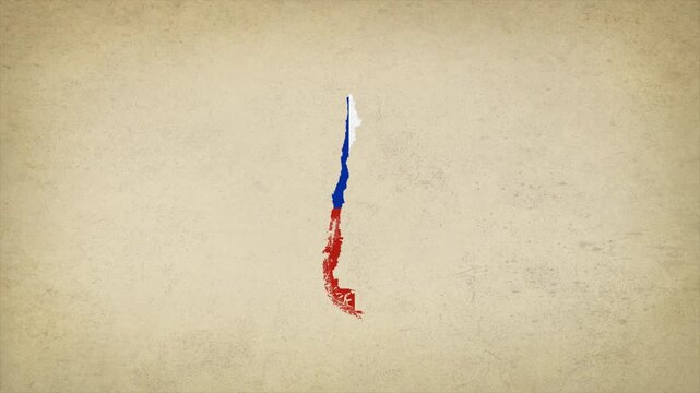 Animated Appearing CHILE Map Filled with Flag Isolated on Vintage Background