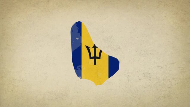 Animated Appearing BARBADOS Map Filled with Flag Isolated on Vintage Background