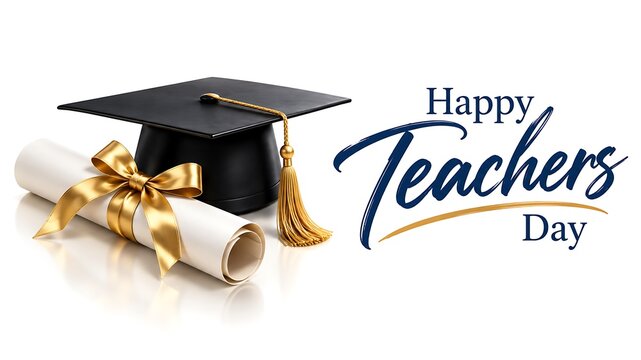 Graduation cap and diploma isolated on white background teachers day, teachers day 2026, world teachers day day