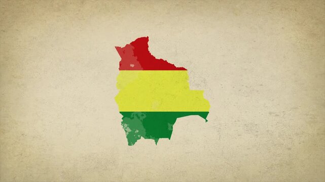 Animated Appearing BOLIVIA Map Filled with Flag Isolated on Vintage Background