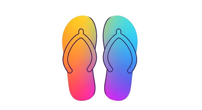 Pair of colorful gradient flip flops isolated on a clean white background for summer vacation design