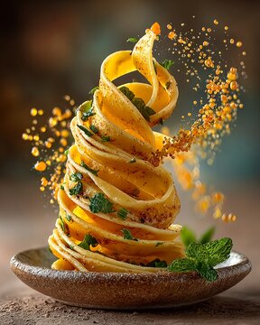 Spiral Pasta with Herbs and Seasoning in Dramatic Light