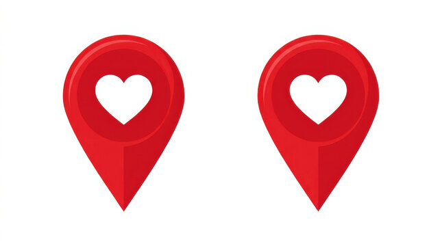 Two red location pins with hearts on map icons