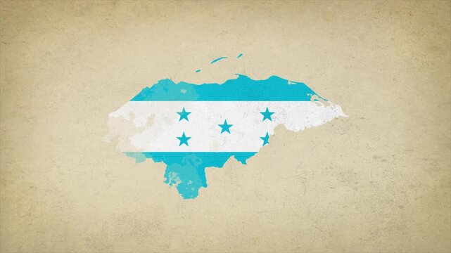Animated Appearing HONDURAS Map Filled with Flag Isolated on Vintage Background