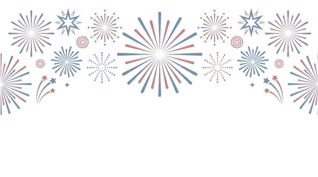 Festive fireworks display border isolated on transparent background