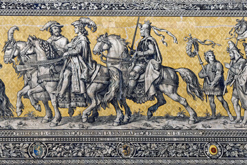 The Famous Fürstenzug Porcelain Tile Mural in Dresden Germany © MarekLuthardt