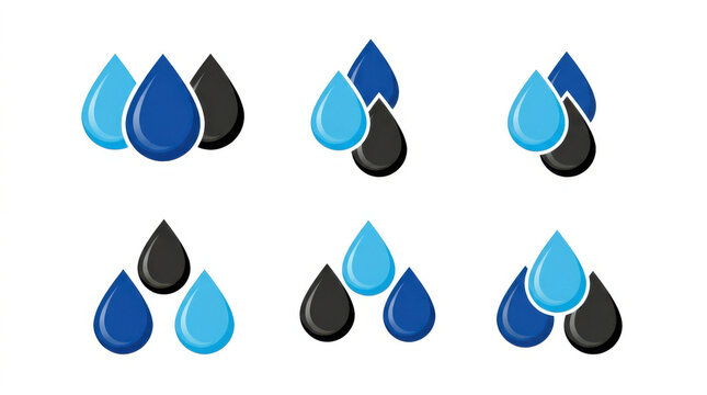 Blue raindrops falling on transparent background