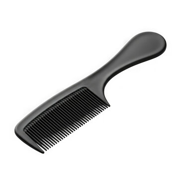 A single black plastic hair comb used for grooming and styling hair in a professional manner isolated on transparent background , PNG
