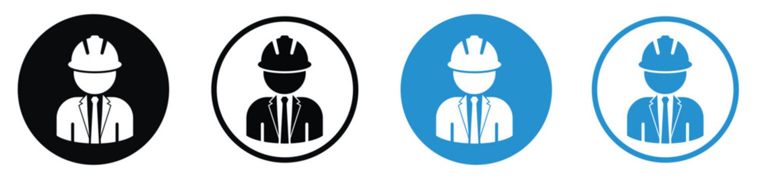 Professional engineer or contractor avatar in a hardhat icon, symbolizing safety approval, certified worker, and completed project.