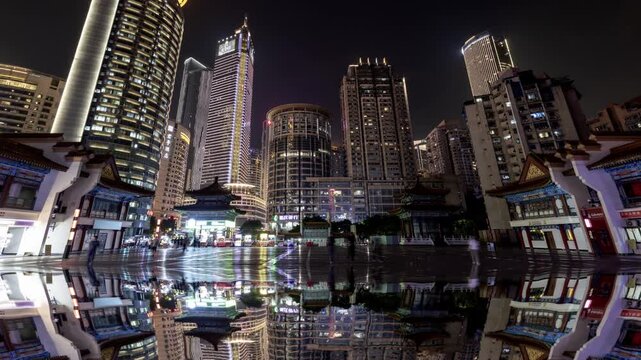 Chongqing cyberpunk city skyline and reflection