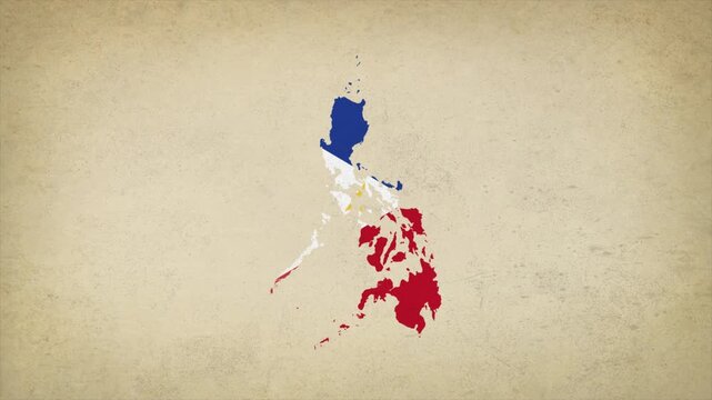 Animated Appearing PHILIPPINES Map Filled with Flag Isolated on Vintage Background
