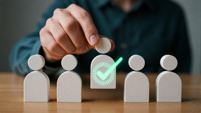 Person Choosing the Best Employee with Wooden Figurines