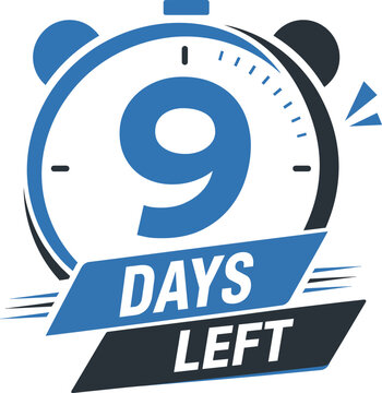 9 Days left countdown timer. Blue countdown days to go poster.