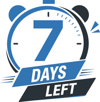 7 Days left countdown timer. Blue countdown days to go poster.