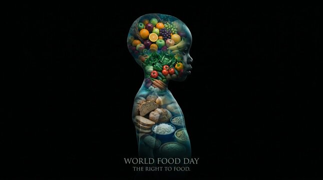 Human silhouette filled with nutritious foods, World Food Day concept