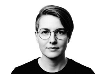 Fototapeta premium Smiling person wearing glasses and black shirt illustration