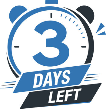 3 Days left countdown timer. Blue countdown days to go poster.