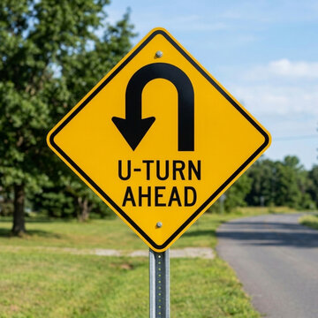 U-Turn Ahead Traffic Warning Sign on a Sunny Day