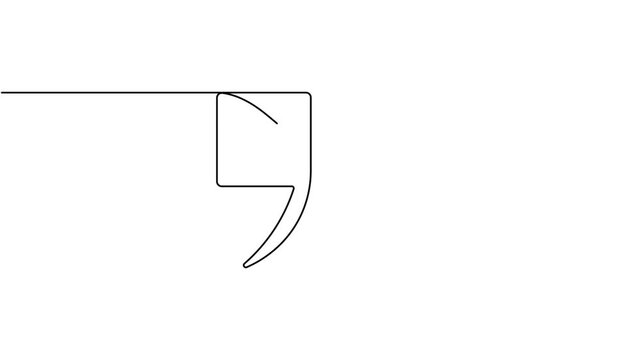 Modern quote mark icon sign continuous one line drawing on white background minimalist single art digital depicting and citation symbol animation video