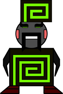 Geometric cyberpunk cossack robot mascot. Future warrior cyborg with neon green elements and outline style.