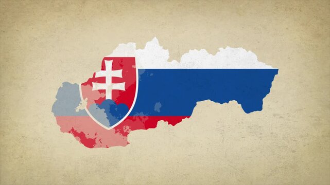 Animated Appearing SLOVAKIA Map Filled with Flag Isolated on Vintage Background