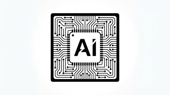 Artificial intelligence AI processor chip icon on white.