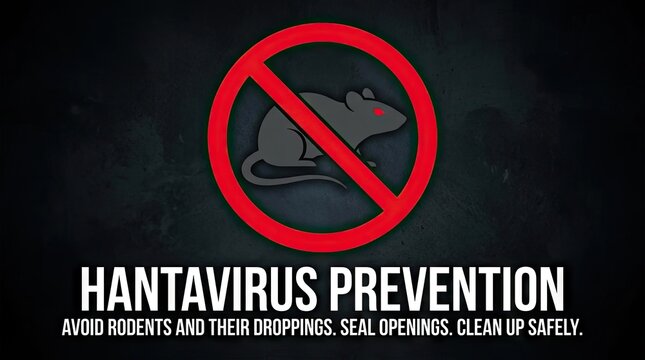 Hantavirus prevention warning sign with crossed out rat.