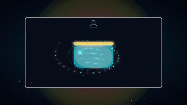 Abstract futuristic digital interface with glowing light and energy particles in dark space