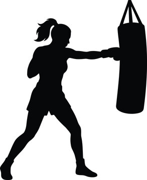 Woman boxing silhouette vector. Female boxer vector icon