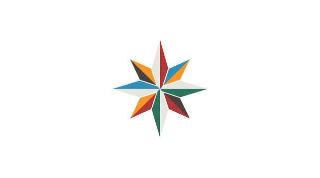 Colorful abstract geometric star compass icon isolated on white background.