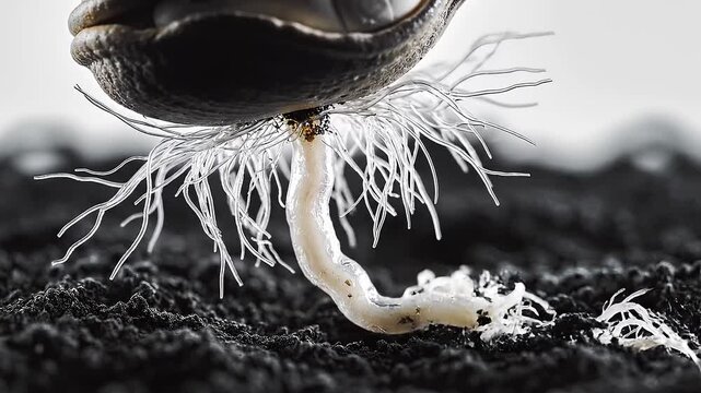 Seed Germinating and Sprouting Roots in Soil Macro Time-Lapse