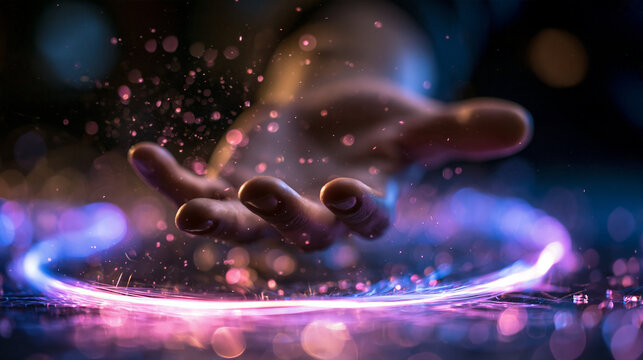 Open Hand Interacting With Glowing Futuristic Light